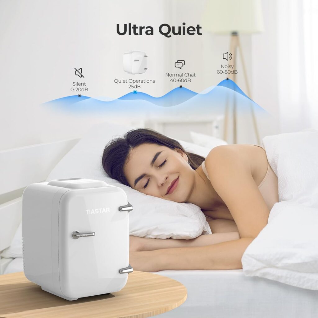 Tiastar Mini Fridge, 4 Liter/6 Can Skincare Fridge for Bedroom Office Dorm, 110V AC/ 12V DC Thermoelectric Cooler and Warmer Small Fridge, Black