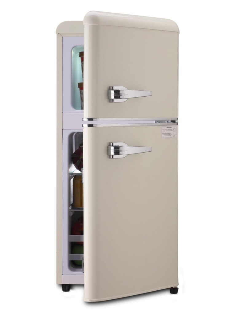 Tymyp 2-Door Fridge With Freezer, Retro Small Fridge 3.2 Cu. Ft Compact Refrigerator with Removable Shelves and Adjustable Thermostat for Office, Bedroom, Dorm(Red)